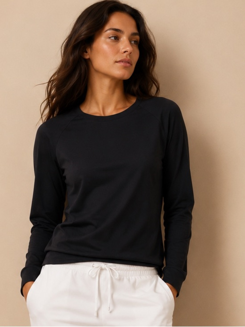 Cozy Earth Black Bamboo Long Sleeve Crewneck Top Size L Luxury Lounge